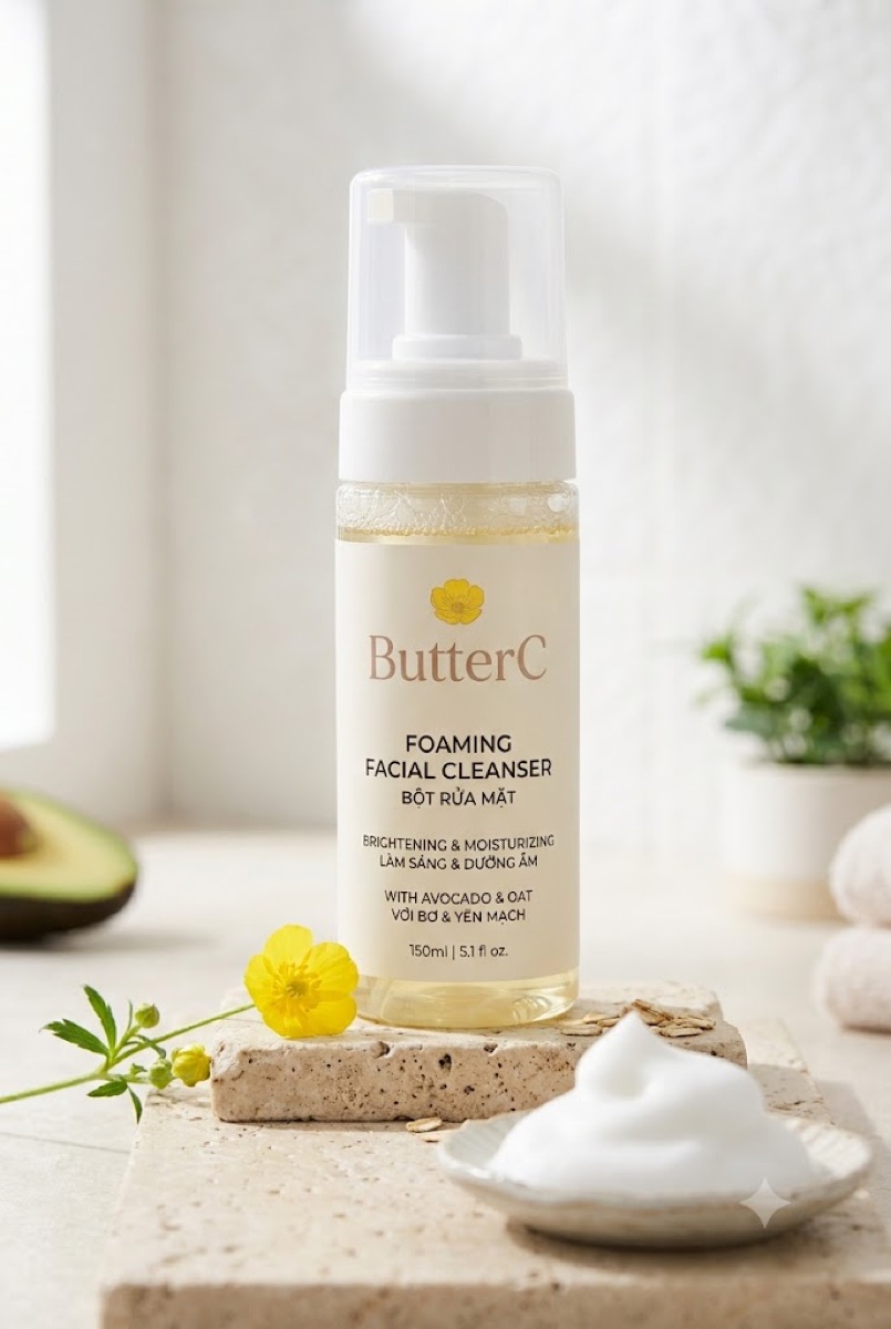 Butter-C foaming cleanser in a 150 ml foam pump bottle