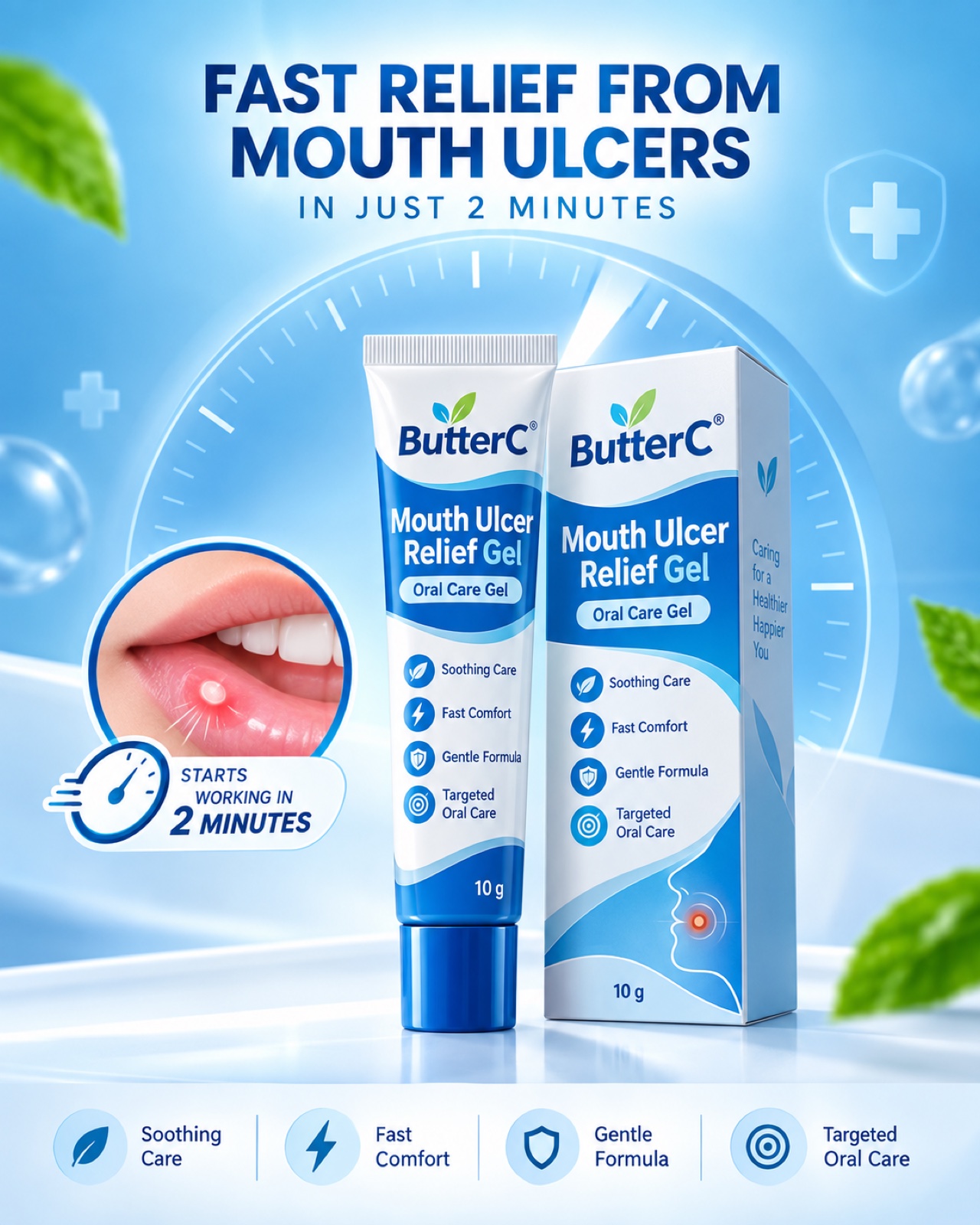 Tuýp mềm nắp lật đựng gel đặt trên nền đá trắng