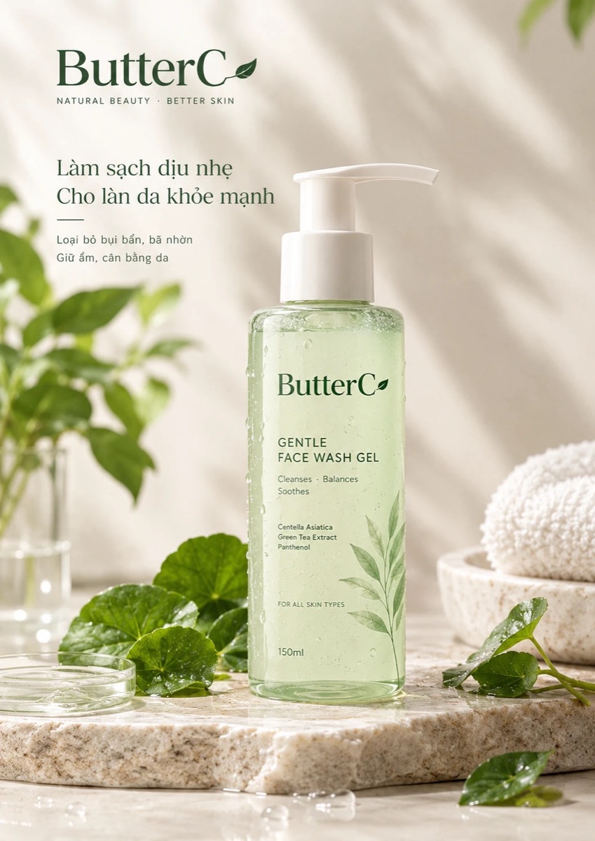 Gel rửa mặt Butter-C, chai bơm 150ml