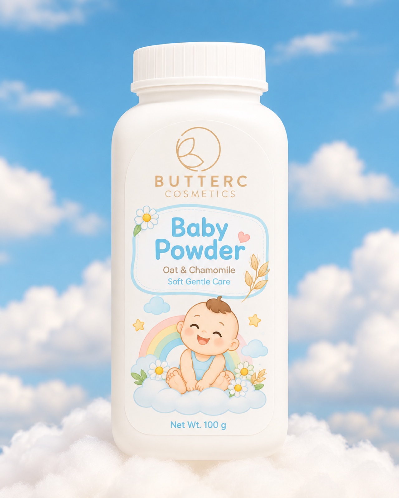 Baby in a diaper lying on its back with arms raised