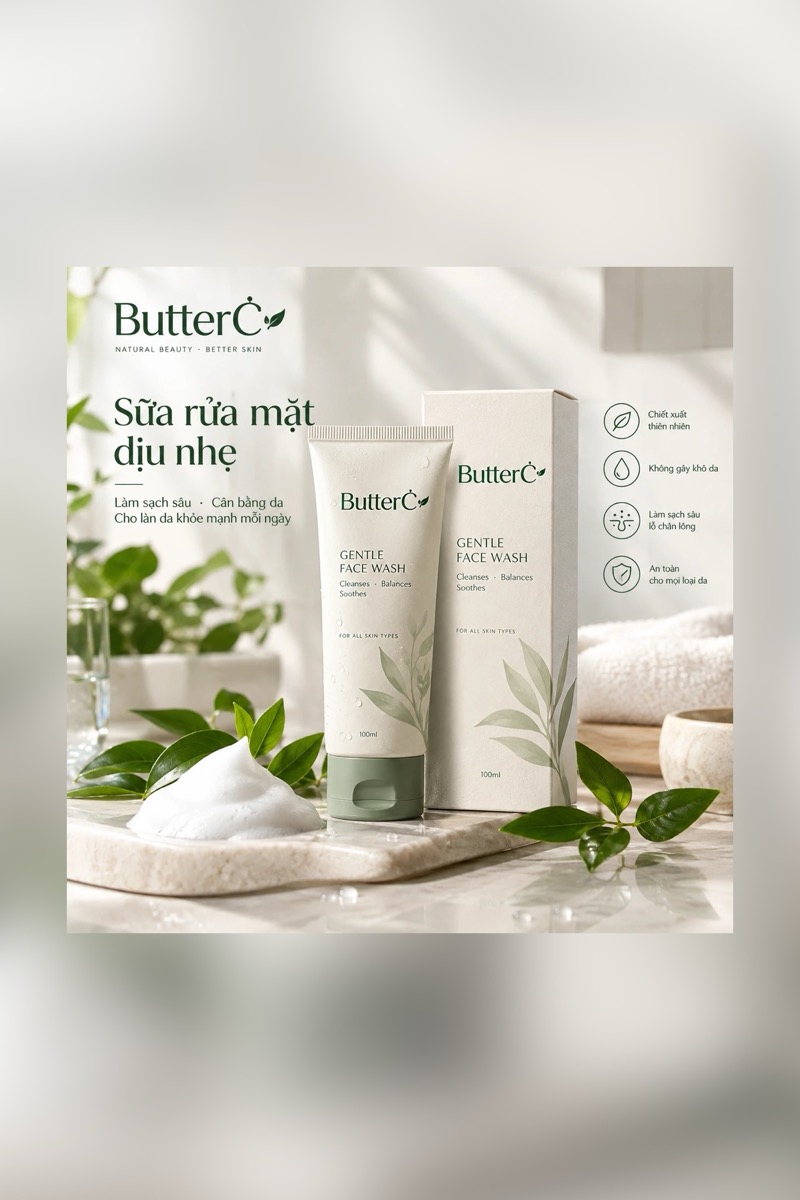 Sữa rửa mặt Butter-C, dạng tuýp 100ml kèm hộp giấy