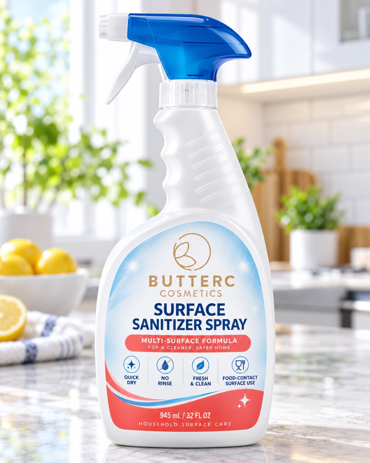 Tay cầm bình xịt làm sạch mặt bàn gỗ